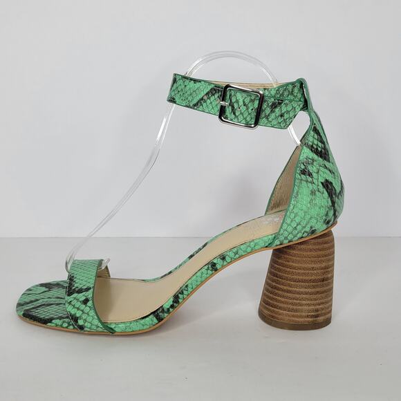 VINCE CAMUTO Mejorla Heeled Sandals Leather Green Snakeskin sz 8 - Picture 5 of 11